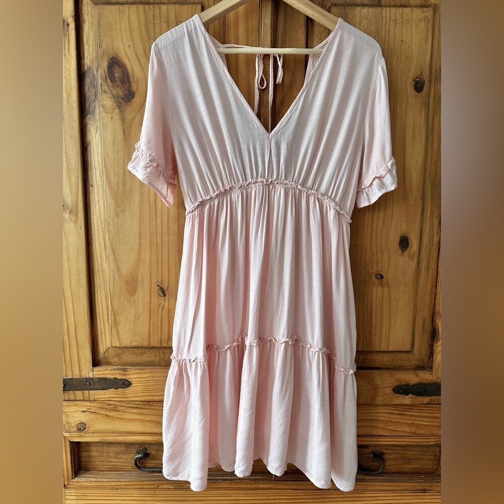 Pink Boho Tiered Peasant Dress Festival Coastal Cowgirl Sundress - Large